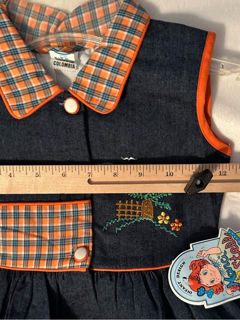 Vintage Narci Stell Sleeveless Patchwork Plaid Denim Dress Girls 4 orange blue - Picture 5 of 10